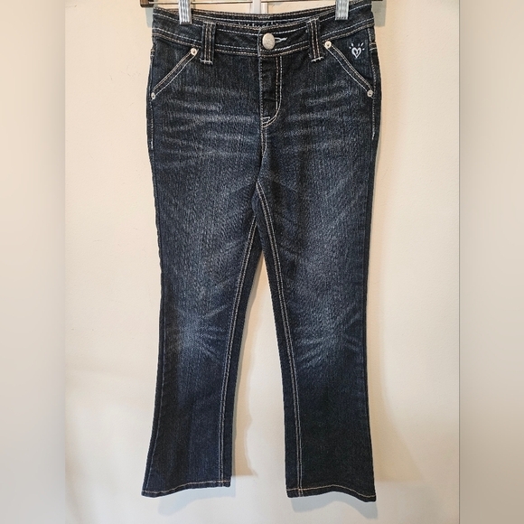 JUSTICE GIRL'S BOOTCUT MID-RISE OUTWARD STITCHING DETAIL SUPERCUTE JEANS SIZE 12 - Picture 4 of 16